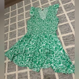 V neck green floral dress